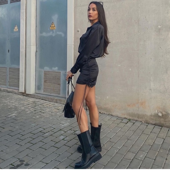 Zara Satin Shirt Mini Dress Black Blogger’s Favorite - Picture 8 of 16